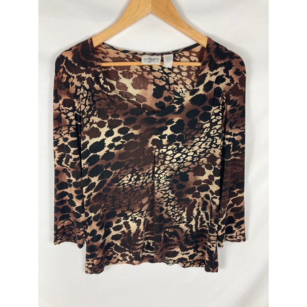 Chicos Travelers Animal Print Blouse Size 2 / Large